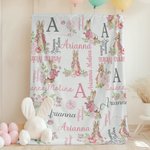 Couverture Personnalisée avec Prénom et Initiale Motif Lapin Pierre Cadeau Anniversaire pour Enfant