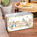 Lata de galletas de metal con texto Peter Rabbit Garden personalizada para regalo de Pascua para niños amigos