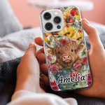 Henkilökohtainen värikäs Highland Cow iPhone tapauksessa nimi syntymäpäivä vuosipäivä lahja ystävälle perheelle
