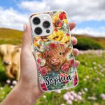 Henkilökohtainen värikäs Highland Cow iPhone tapauksessa nimi syntymäpäivä vuosipäivä lahja ystävälle perheelle