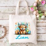 Gepersonaliseerde Leuke Dierlijke Kleurrijke Paaseieren Canvas Draagtas met Naam Cadeau voor Kind