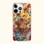 Henkilökohtainen värikäs Highland Cow iPhone tapauksessa nimi syntymäpäivä vuosipäivä lahja ystävälle perheelle