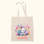 Gepersonaliseerde Leuke Dierlijke Kleurrijke Paaseieren Canvas Draagtas met Naam Cadeau voor Kind