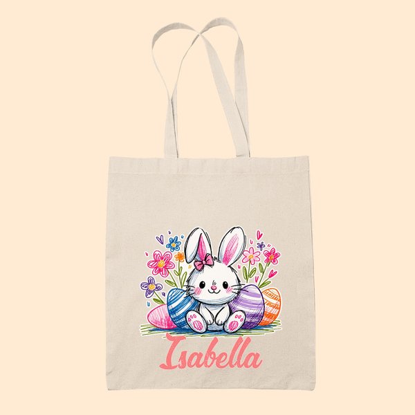 Uova di Pasqua colorate di animali carini personalizzate Borsa di tela con nome Regalo per bambini