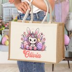 Gepersonaliseerde schattige paashaas dieren Jute tas met naam Pasen verjaardagscadeau voor kind