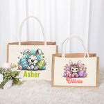 Gepersonaliseerde schattige paashaas dieren Jute tas met naam Pasen verjaardagscadeau voor kind