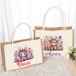 Gepersonaliseerde schattige paashaas dieren Jute tas met naam Pasen verjaardagscadeau voor kind