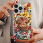Henkilökohtainen värikäs Highland Cow iPhone tapauksessa nimi syntymäpäivä vuosipäivä lahja ystävälle perheelle