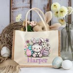 Gepersonaliseerde schattige paashaas dieren Jute tas met naam Pasen verjaardagscadeau voor kind