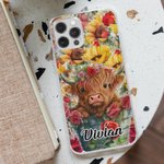 Henkilökohtainen värikäs Highland Cow iPhone tapauksessa nimi syntymäpäivä vuosipäivä lahja ystävälle perheelle
