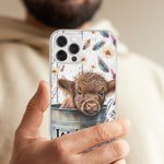 Personligt söt akvarell Highland Cow Slim Phone Case för iPhone med namn Födelsedag Julklapp för Highland Cow Lovers