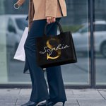 Personalisierte Schwarze Flachs Tragetasche mit Namen und Initiale Geburtstag Hochzeit Party Geschenk für Damen