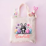 Gepersonaliseerde Leuke Dierlijke Kleurrijke Paaseieren Canvas Draagtas met Naam Cadeau voor Kind