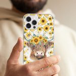 Personalized Sunflower Highland Cow iPhone Case with Name Birthday Gift for Highland Cow Lovers