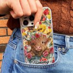 Henkilökohtainen värikäs Highland Cow iPhone tapauksessa nimi syntymäpäivä vuosipäivä lahja ystävälle perheelle