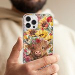 Henkilökohtainen värikäs Highland Cow iPhone tapauksessa nimi syntymäpäivä vuosipäivä lahja ystävälle perheelle