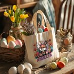 Gepersonaliseerde Leuke Dierlijke Kleurrijke Paaseieren Canvas Draagtas met Naam Cadeau voor Kind
