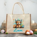 Gepersonaliseerde schattige paashaas dieren Jute tas met naam Pasen verjaardagscadeau voor kind