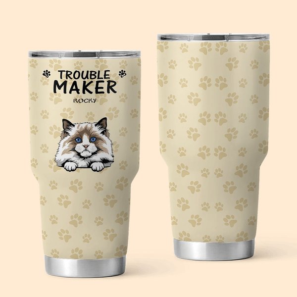 Gepersonaliseerde schattige Paw Trouble Maker 30oz Tumbler Verjaardagscadeau voor huisdierliefhebber