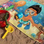 Personalized Marine Diving Kid Soft Beach Towel with Name Birthday Gift for Girl and Boy