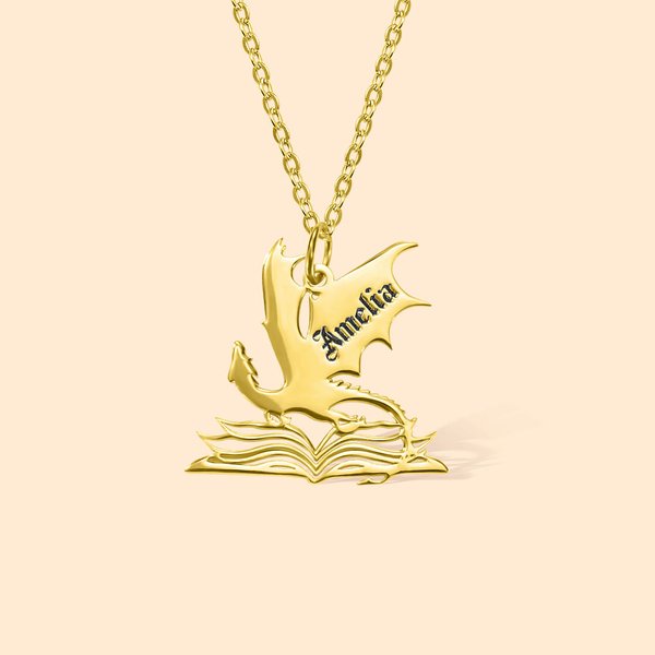Collana personalizzata con il nome del drago del libro Regalo di compleanno e anniversario per lettori amanti dei libri