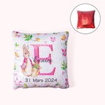 Housse d'Oreiller en Paillettes et Flanelle à Motif Pierre Lapin Housse Personnalisée avec Initiale Nom Date Cadeau d'Anniversaire Pâques pour Famille
