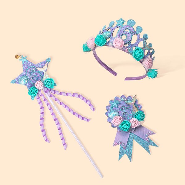 Personalizzato bella a mano Glitter corona sirena badge bacchetta con età regalo di compleanno per la ragazza