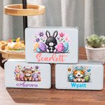 Boîte à Biscuits en Métal Personnalisé avec Nom et Motif Cadeau Fête de Famille Pâques pour Enfant