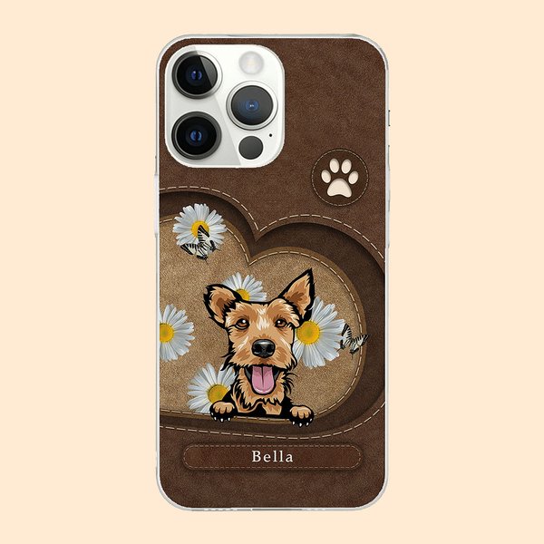 Personalizada Mascota En el Corazón del Amor TPU Slim Phone Case con Nombre y Daisy Mariposa Elemento Regalo para el perro Cat Lover