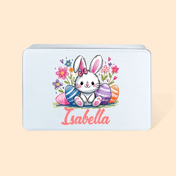 Boîte à Biscuits en Métal Personnalisé avec Nom et Motif Cadeau Fête de Famille Pâques pour Enfant