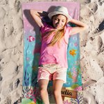 Personalized Quick Dry Pretty Mermaid Super Absorbent Soft Beach Towel with Name Travel Essentials Birthday Gift for Girl