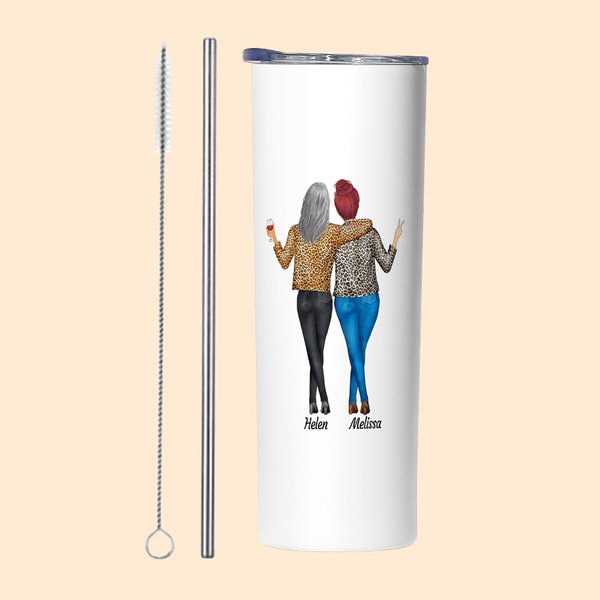 Gobelet Isotherme Personnalisé avec 2-8 Noms et Dessins Femmes Gobelet à Couvercle Étanche Cadeau Anniversaire pour Amie Sœur