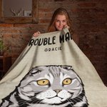 Couverture Personnalisée avec Motif Animal Domestique Thème Trouble Maker Cadeau Anniversaire pour Amateurs des Animaux