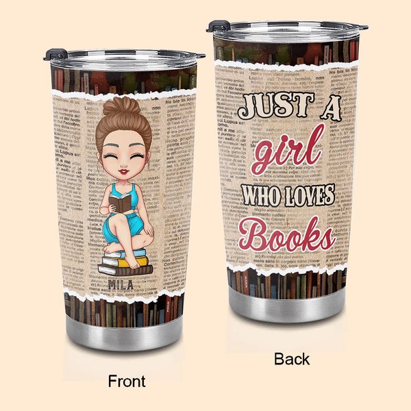 Personalizzato Just A Girl Who Loves Books 20oz Food Grade Tumbler Compleanno Regalo di lettura per gli amanti dei libri