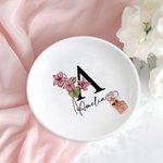 Vassoio portagioie in ceramica personalizzato con nome e iniziale Regalo di nozze di compleanno per lei