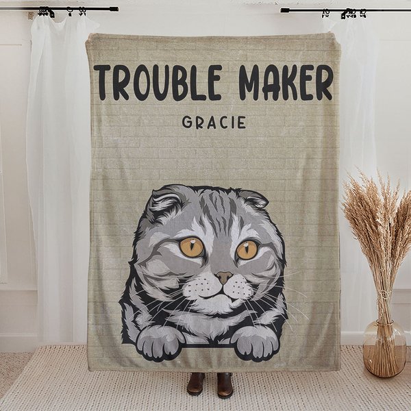 Couverture Personnalisée avec Motif Animal Domestique Thème Trouble Maker Cadeau Anniversaire pour Amateurs des Animaux