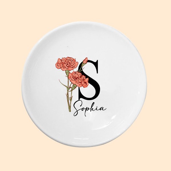Vassoio portagioie in ceramica personalizzato con nome e iniziale Regalo di nozze di compleanno per lei