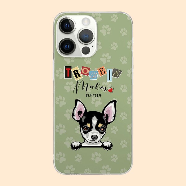Personalizada Trouble Maker Pet Theme TPU Slim Phone Case con Nombre Multicolor Disponible Regalo para Amante del Perro Gato