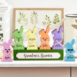 Personalised Cute Cool Smile Face Wood Bowtie Bunny Flocked Block Set Colourful Home Decoration Easter Birthday Gift for Mom Grandma