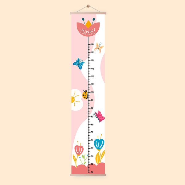 Personalized Flowers Butterflies Children Growth Height Chart with Name Room Decor Birthday Gift for Baby Kids
