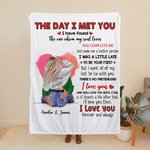Spersonalizowany koc The Day I Met You z akwarelowym miłosnym sercem Romantyczna dekoracja domu Prezent rocznicowy dla pary