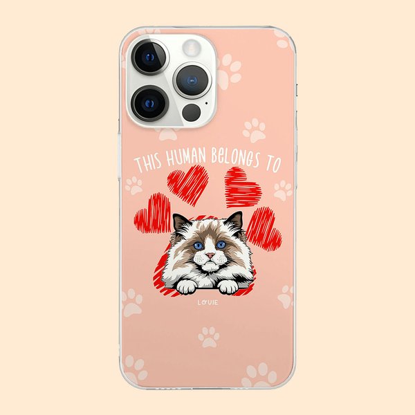 Personalizado Este humano pertenece a Cute Pet TPU Slim Phone Case con el nombre y la pata de impresión del corazón de regalo para los amantes del perro gato