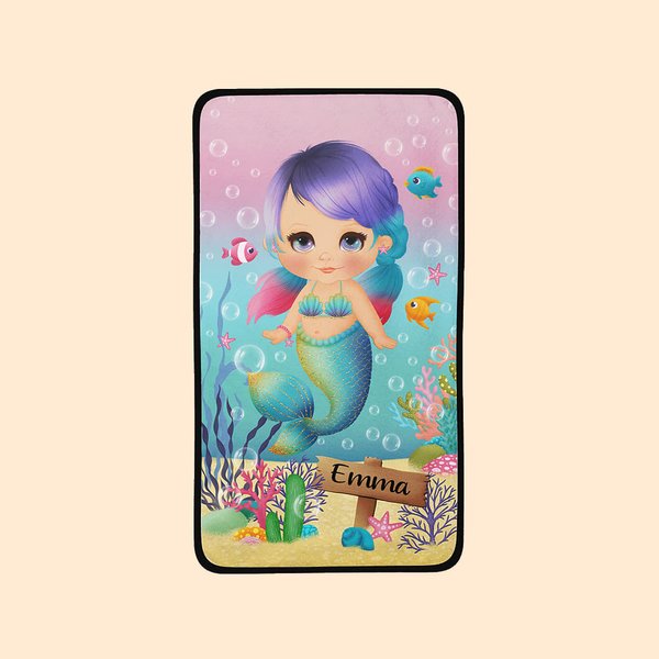Personalized Ocean Mermaid Skin-friendly Coral Velvet Bath Towel with Name Summer Daily Accessory Gift for Girl