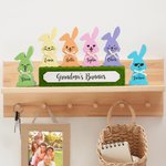 Personalised Cute Cool Smile Face Wood Bowtie Bunny Flocked Block Set Colourful Home Decoration Easter Birthday Gift for Mom Grandma
