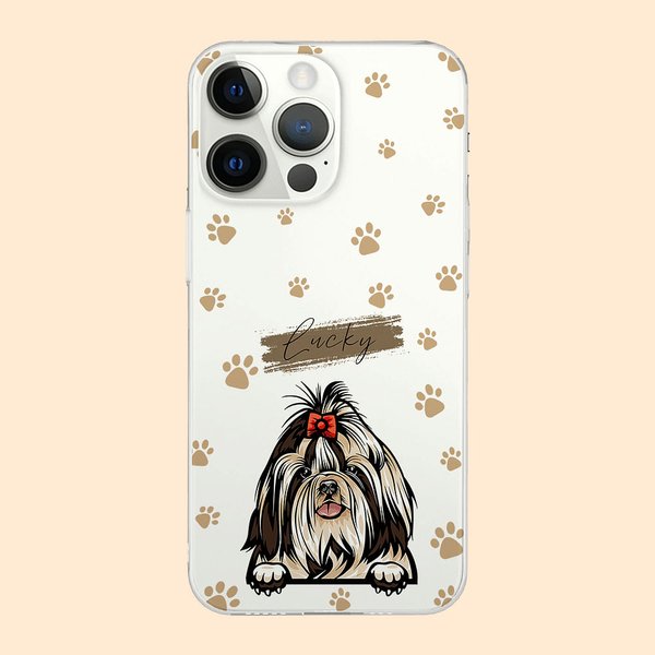 Personalisierte Haustier Thema TPU Transparent Slim Phone Case mit Namen und Paw Prints Geschenk für Hund Katze Liebhaber