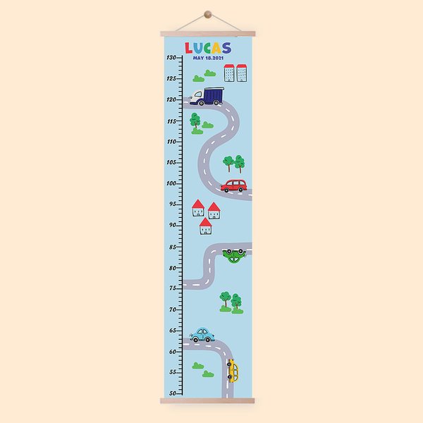 Personalized Vehicle on the Road Transportation Kid Growth Height Chart with Name and Date Bedroom Decor Birthday Gift for Baby Kid