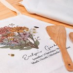 Personalised Birth Flower Bouquet Kitchen Apron with Pocket and Name Garden Theme Kitchenware Housewarming Cooking Gift for Mom Grandma