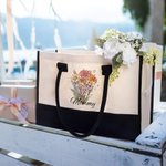 Bouquet di fiori di nascita personalizzato in tela Borsa da spiaggia con nome Regalo di compleanno per la festa della mamma per lei