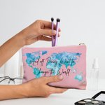 Gepersonaliseerde Change the World Make-up tas met naam wereldkaart verjaardag afstuderen geschenk voor haar