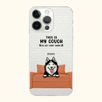 Personalisierte Dies ist unsere Couch Haustier Thema TPU schlankes Telefon Fall mit Namen und Wandfliese Hintergrund Geschenk für Hund Katze Liebhaber